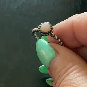 Elegant Silver and White Beaded Ring